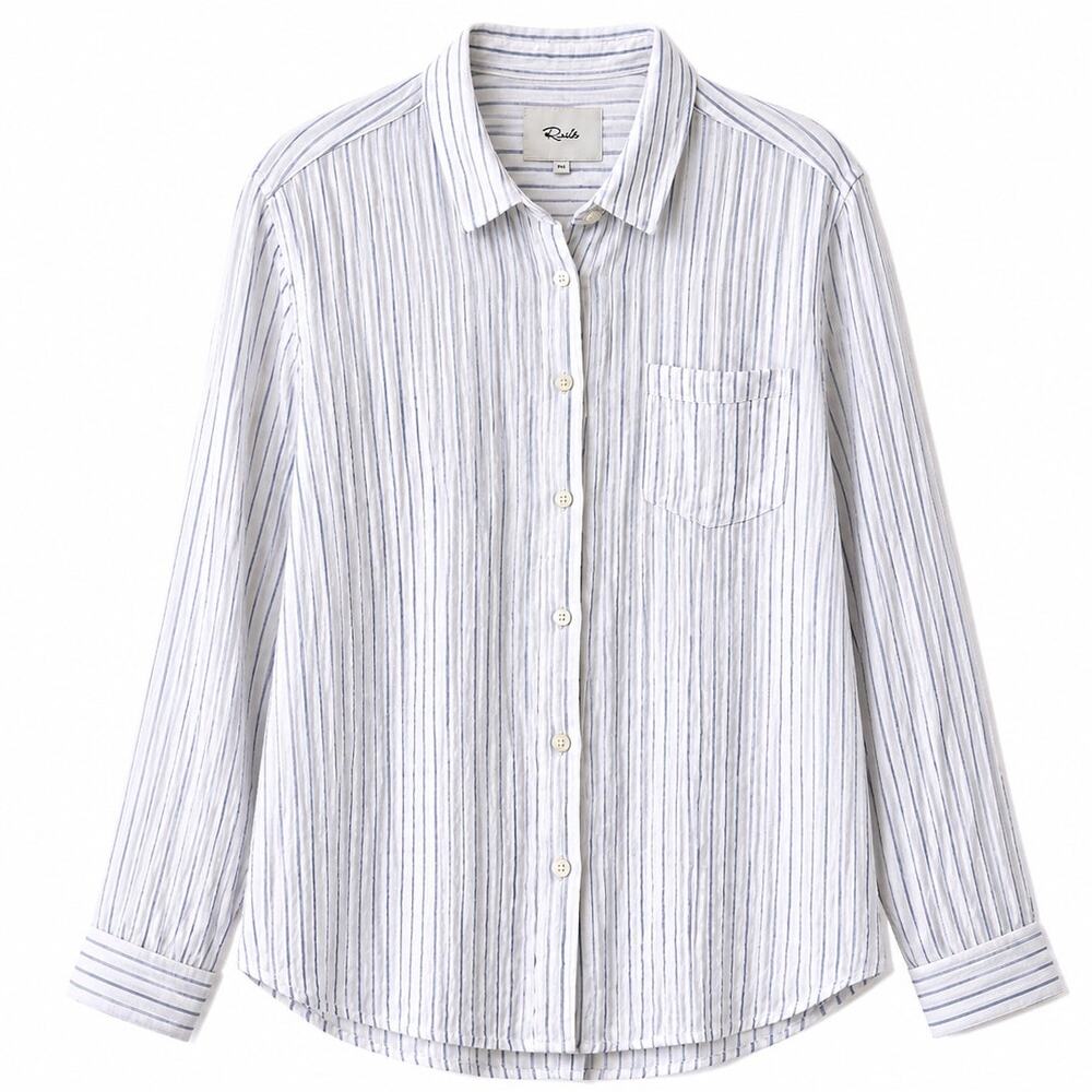 Rails Ellis Stripe Cotton Gauze Button Front Shirt XXL 1 White Blue Coastal